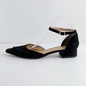 M. Gemi Shoes Womens 40 Black Suede Fringe Pointy Toe Ankle Strap Low Heel